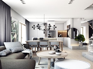 DOM JEDNORODZINNY D11_2015 / TARNOWSKIE GÓRY - Duży biały salon z kuchnią z jadalnią, styl minimalistyczny - zdjęcie od A2 STUDIO pracownia architektury