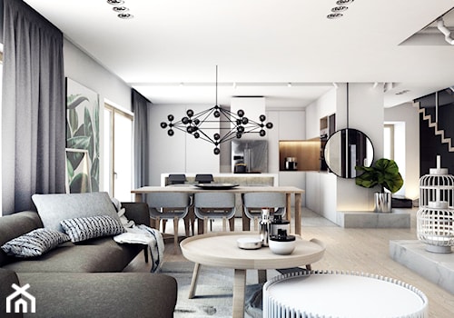DOM JEDNORODZINNY D11_2015 / TARNOWSKIE GÓRY - Duży biały salon z kuchnią z jadalnią, styl minimalistyczny - zdjęcie od A2 STUDIO pracownia architektury