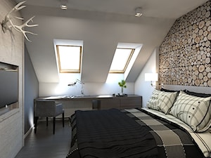 SPA + HOTEL - Średnia biała brązowa szara z biurkiem z panelami tapicerowanymi sypialnia na poddaszu - zdjęcie od A2 STUDIO pracownia architektury