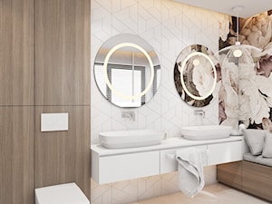 Dom jednorodzinny w Świerklańcu 2017 - Średnia na poddaszu z dwoma umywalkami łazienka z oknem, styl nowoczesny - zdjęcie od A2 STUDIO pracownia architektury