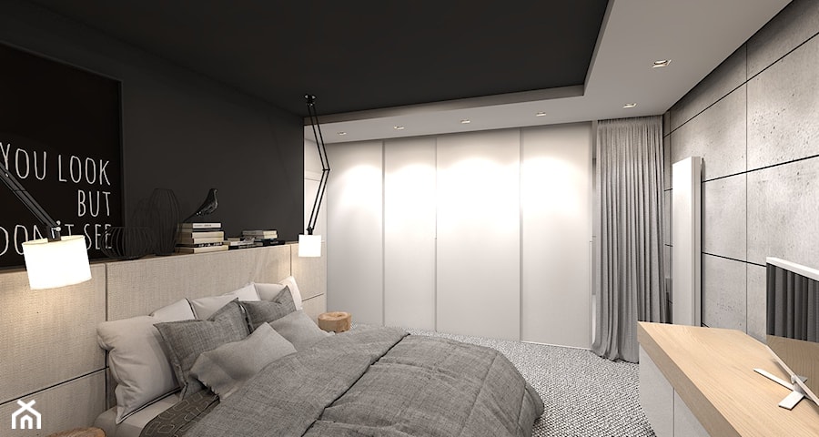 dom jednorodzinny w Ozimku - Średnia czarna szara sypialnia, styl nowoczesny - zdjęcie od A2 STUDIO pracownia architektury