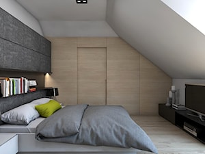 Sypialnia 1 / dom jednorodzinny. - Średnia beżowa biała szara sypialnia na poddaszu, styl nowoczesny - zdjęcie od A2 STUDIO pracownia architektury