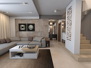 parter domu jednorodzinnego - Duży beżowy biały salon, styl nowoczesny - zdjęcie od A2 STUDIO pracownia architektury