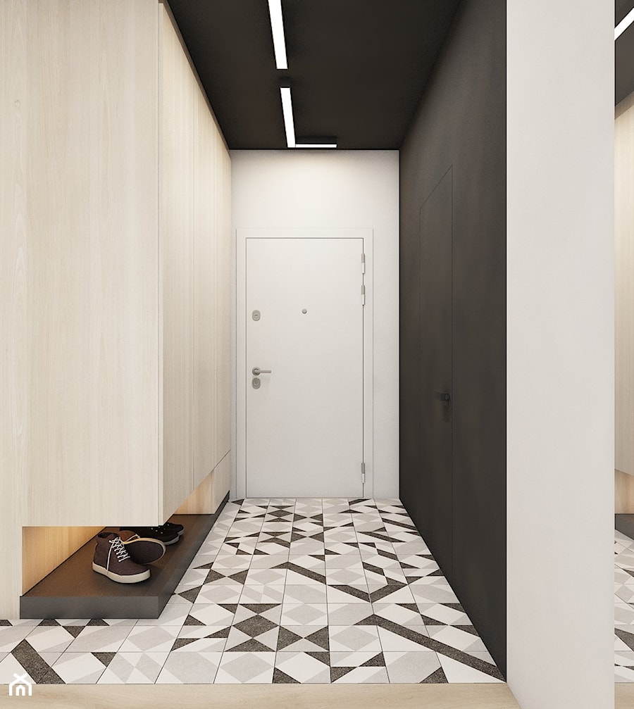 mieszkanie w Katowicach 2018 - Mały biały czarny hol / przedpokój, styl nowoczesny - zdjęcie od A2 STUDIO pracownia architektury