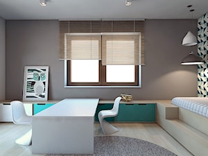 Dom jednorodzinny /Śląsk - Duży biały szary turkusowy pokój dziecka dla nastolatka dla chłopca dla rodzeństwa, styl nowoczesny - zdjęcie od A2 STUDIO pracownia architektury