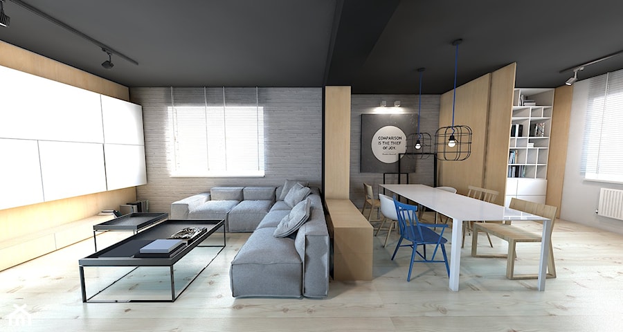 Mieszkanie w Tarnowskich Górach - Duży szary salon z jadalnią, styl nowoczesny - zdjęcie od A2 STUDIO pracownia architektury