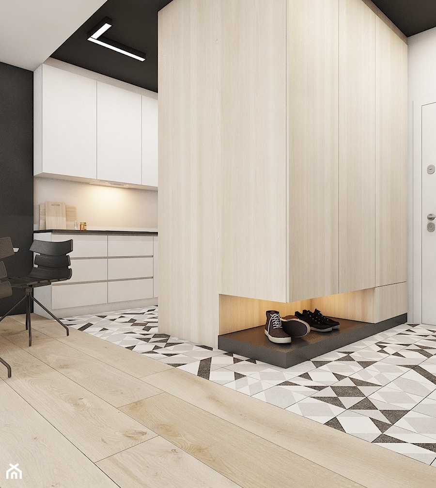 mieszkanie w Katowicach 2018 - Średni beżowy biały hol / przedpokój, styl nowoczesny - zdjęcie od A2 STUDIO pracownia architektury