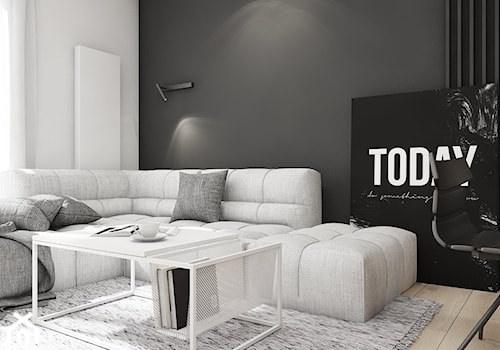 mieszkanie w Katowicach 2018 - Mały biały czarny salon, styl nowoczesny - zdjęcie od A2 STUDIO pracownia architektury