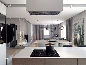 DOM JEDNORODZINNY D11_2015 / TARNOWSKIE GÓRY - Średnia szara jadalnia w salonie w kuchni, styl minimalistyczny - zdjęcie od A2 STUDIO pracownia architektury