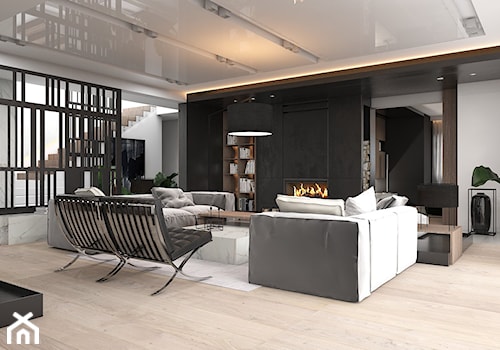PROJEKT D19_15 / WARSZAWA - Średni biały czarny szary salon z jadalnią, styl minimalistyczny - zdjęcie od A2 STUDIO pracownia architektury