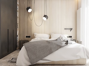 mieszkanie w Katowicach 2018 - Mała beżowa z panelami tapicerowanymi sypialnia z balkonem / tarasem, styl nowoczesny - zdjęcie od A2 STUDIO pracownia architektury