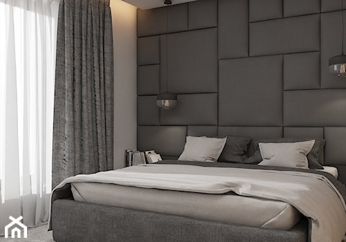 Dom jednorodzinny w Tarnowskich Górach 2017 - Średnia biała szara z panelami tapicerowanymi sypialnia, styl nowoczesny - zdjęcie od A2 STUDIO pracownia architektury