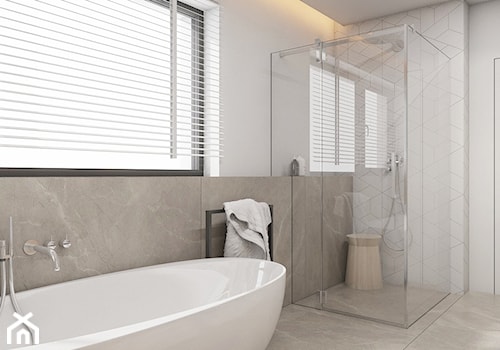 Dom jednorodzinny w Świerklańcu 2017 - Średnia z marmurową podłogą z punktowym oświetleniem łazienka z oknem, styl nowoczesny - zdjęcie od A2 STUDIO pracownia architektury