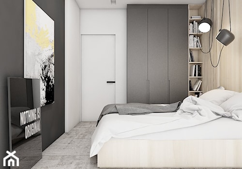 mieszkanie w Katowicach 2018 - Średnia biała szara sypialnia, styl nowoczesny - zdjęcie od A2 STUDIO pracownia architektury