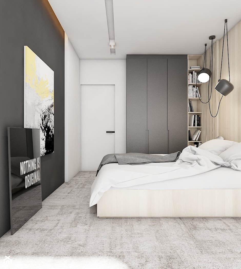 mieszkanie w Katowicach 2018 - Średnia biała szara sypialnia, styl nowoczesny - zdjęcie od A2 STUDIO pracownia architektury - Homebook