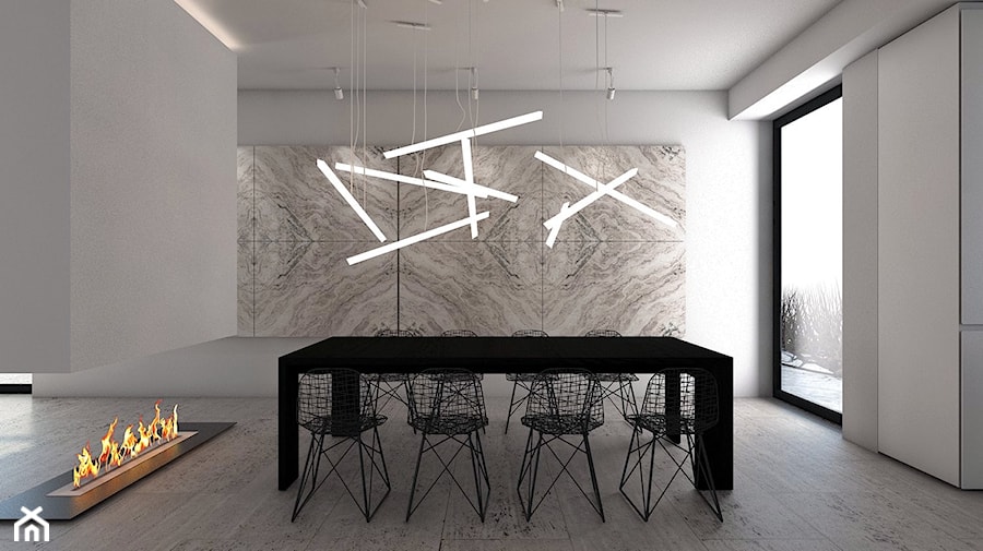 Dom jednorodzinny X / Tarnowskie Góry. - Średnia biała jadalnia w salonie, styl minimalistyczny - zdjęcie od A2 STUDIO pracownia architektury