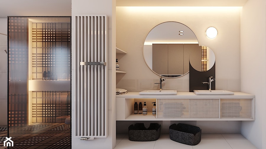 PROJEKT D19_15 / WARSZAWA _ ŁAZIENKA - Średnia na poddaszu bez okna z dwoma umywalkami łazienka, styl minimalistyczny - zdjęcie od A2 STUDIO pracownia architektury
