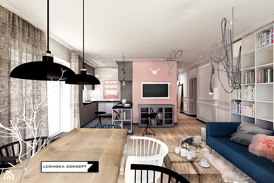 PANORAMA - Średnia otwarta z salonem kuchnia w kształcie litery u, styl rustykalny - zdjęcie od LESINSKA CONCEPT