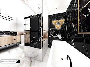 APARTAMENT GDYNIA ART DECO - Średnia bez okna z lustrem z marmurową podłogą z punktowym oświetleniem łazienka, styl nowoczesny - zdjęcie od LESINSKA CONCEPT