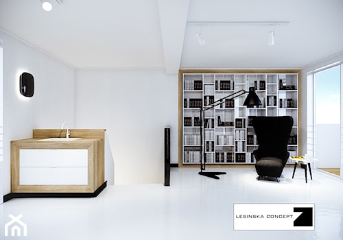 BIAŁY MODERNIZM GDYŃSKI - Duże w osobnym pomieszczeniu białe biuro, styl minimalistyczny - zdjęcie od LESINSKA CONCEPT