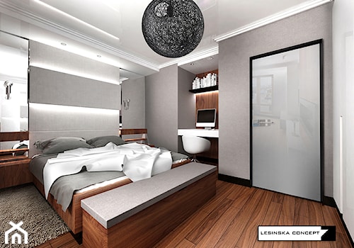 APARTAMENT ORZECH - Duża szara z biurkiem sypialnia, styl nowoczesny - zdjęcie od LESINSKA CONCEPT