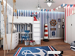 KAMIENICA NA KAMIENNEJ GÓRZE W GDYNI - Średni biały czerwony niebieski pokój dziecka dla dziecka dla chłopca, styl nowoczesny - zdjęcie od LESINSKA CONCEPT