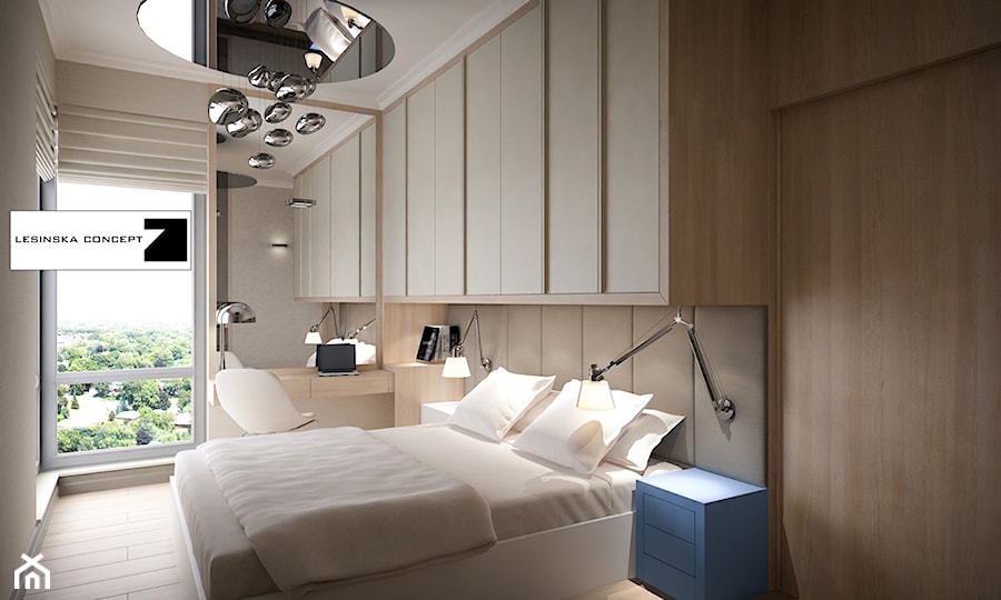 APARTAMENT PONADCZASOWY SZARY - Średnia beżowa sypialnia, styl nowoczesny - zdjęcie od LESINSKA CONCEPT