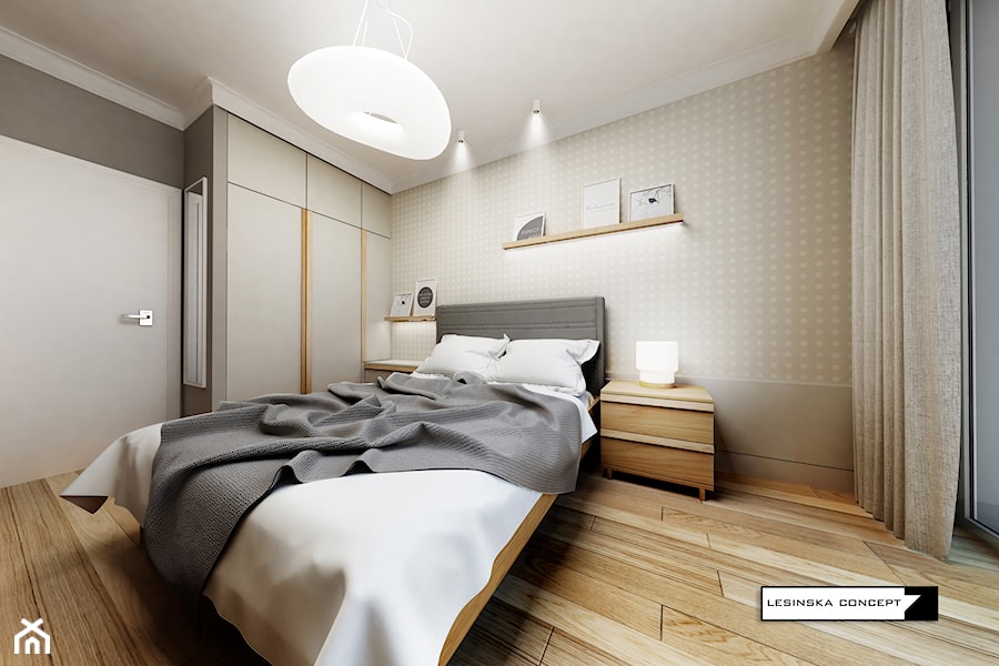 MAŁY APARTAMENT WARSZAWA - Średnia czarna szara sypialnia, styl nowoczesny - zdjęcie od LESINSKA CONCEPT