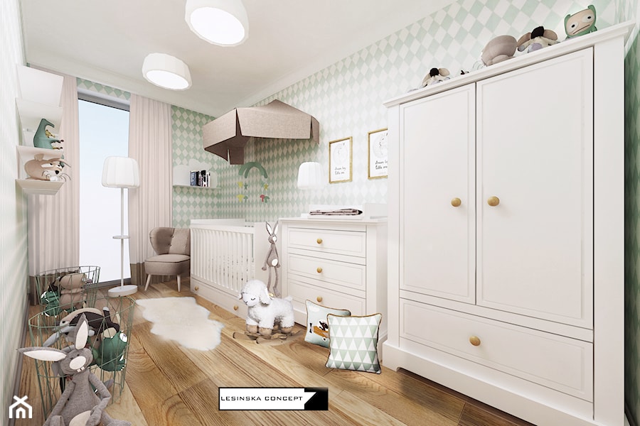 MAŁY APARTAMENT WARSZAWA - Średni biały miętowy pokój dziecka dla dziecka dla dziewczynki, styl nowoczesny - zdjęcie od LESINSKA CONCEPT