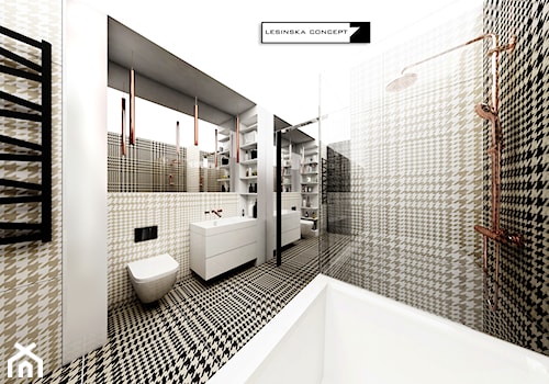 GEOMETRYCZNY DOM W GDYNI - Średnia z lustrem łazienka, styl nowoczesny - zdjęcie od LESINSKA CONCEPT