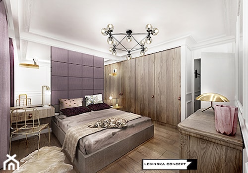 TRANSATLANTYK - Średnia biała z biurkiem sypialnia, styl glamour - zdjęcie od LESINSKA CONCEPT