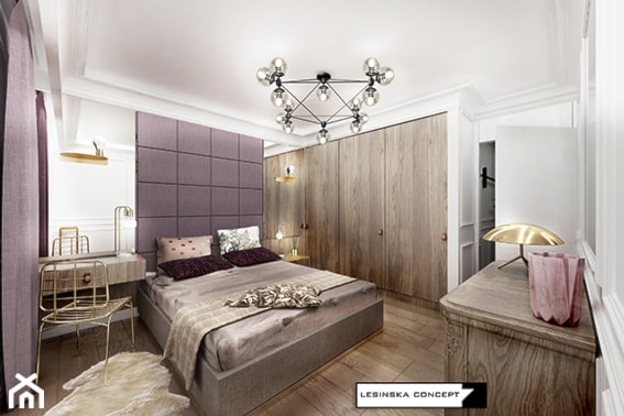 TRANSATLANTYK - Średnia biała z biurkiem sypialnia, styl glamour - zdjęcie od LESINSKA CONCEPT - Homebook