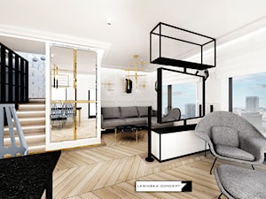 APARTAMENT GDYNIA ART DECO - Mały szary salon z jadalnią, styl nowoczesny - zdjęcie od LESINSKA CONCEPT