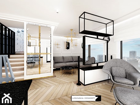 Aranżacje wnętrz - Salon: APARTAMENT GDYNIA ART DECO - Mały szary salon z jadalnią, styl nowoczesny - LESINSKA CONCEPT. Przeglądaj, dodawaj i zapisuj najlepsze zdjęcia, pomysły i inspiracje designerskie. W bazie mamy już prawie milion fotografii!