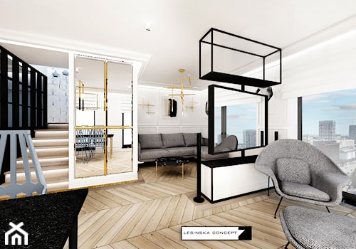 APARTAMENT GDYNIA ART DECO - Mały szary salon z jadalnią, styl nowoczesny - zdjęcie od LESINSKA CONCEPT