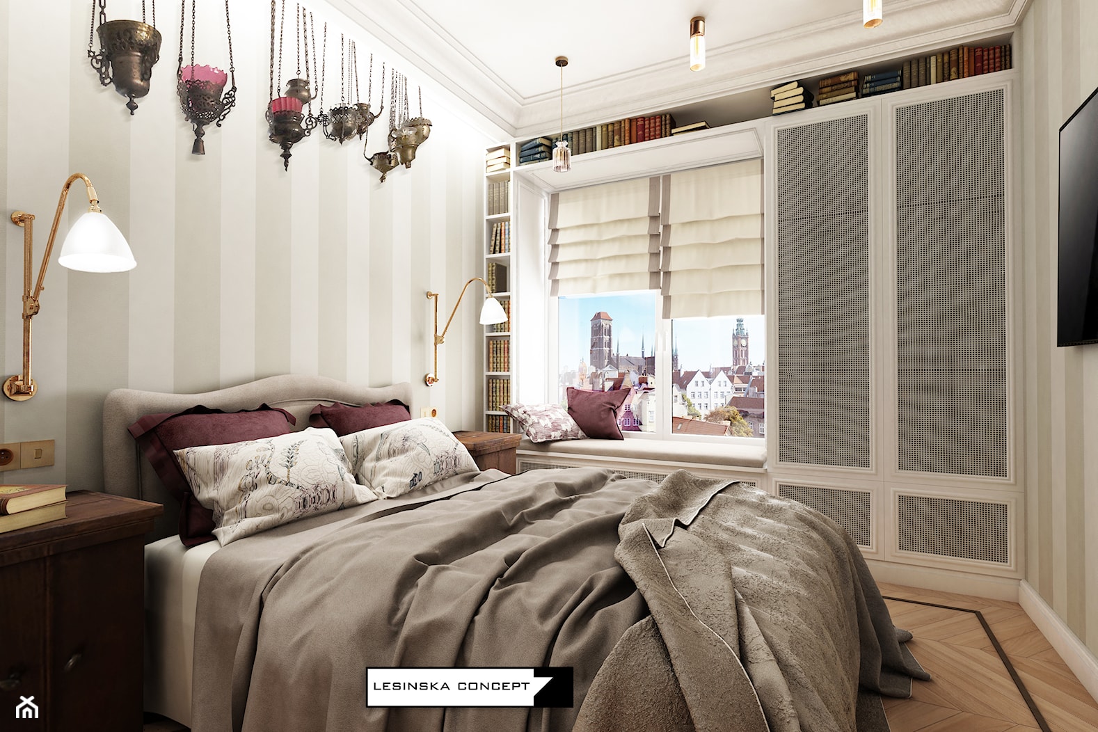 APARTAMENT W CENTRUM GDAŃSKA - Mała biała szara sypialnia, styl tradycyjny - zdjęcie od LESINSKA CONCEPT - Homebook