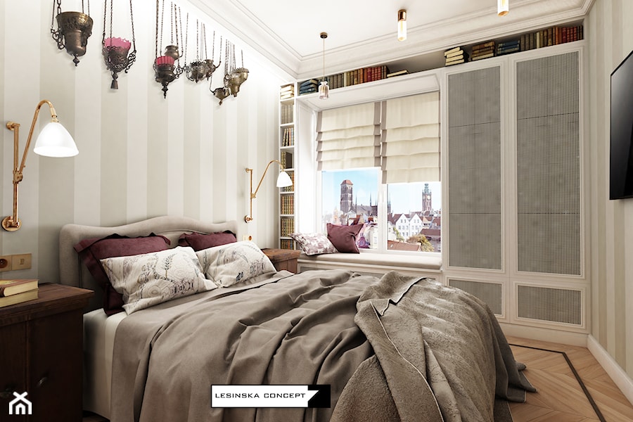 APARTAMENT W CENTRUM GDAŃSKA - Mała biała szara sypialnia, styl tradycyjny - zdjęcie od LESINSKA CONCEPT