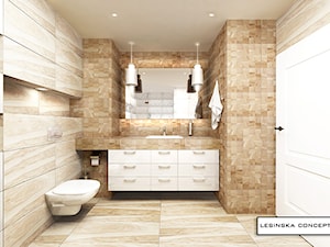 APARTAMENT SKANDYNAWSKI - Średnia bez okna z marmurową podłogą z punktowym oświetleniem łazienka, styl skandynawski - zdjęcie od LESINSKA CONCEPT