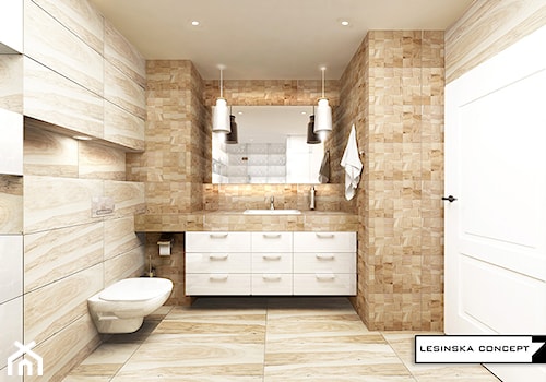 APARTAMENT SKANDYNAWSKI - Średnia bez okna z marmurową podłogą z punktowym oświetleniem łazienka, styl skandynawski - zdjęcie od LESINSKA CONCEPT