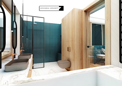 DOM W DYLEWIE - Duża z dwoma umywalkami łazienka, styl nowoczesny - zdjęcie od LESINSKA CONCEPT