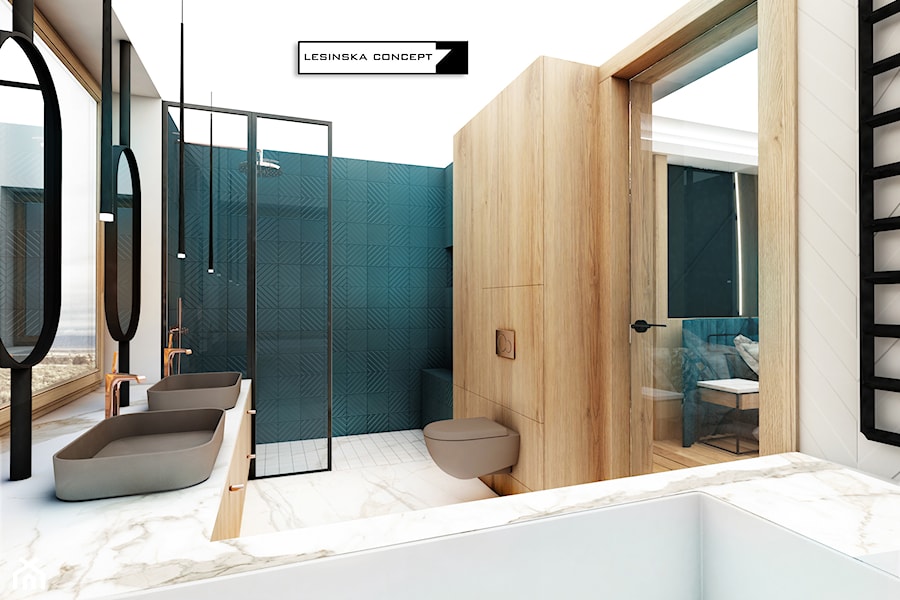 DOM W DYLEWIE - Duża z dwoma umywalkami łazienka, styl nowoczesny - zdjęcie od LESINSKA CONCEPT