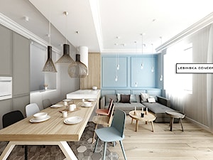 SKANDYNAWSKIE PASTELE - Średnia otwarta z salonem biała z zabudowaną lodówką kuchnia jednorzędowa, styl skandynawski - zdjęcie od LESINSKA CONCEPT