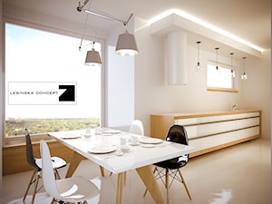 BIAŁY MODERNIZM GDYŃSKI - Mała otwarta z salonem kuchnia jednorzędowa, styl minimalistyczny - zdjęcie od LESINSKA CONCEPT