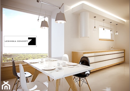 BIAŁY MODERNIZM GDYŃSKI - Mała otwarta z salonem kuchnia jednorzędowa, styl minimalistyczny - zdjęcie od LESINSKA CONCEPT