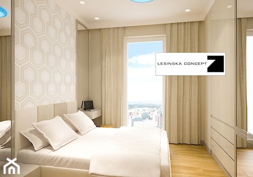 APARTAMENT PASTELOWY - Średnia beżowa biała sypialnia, styl nowoczesny - zdjęcie od LESINSKA CONCEPT