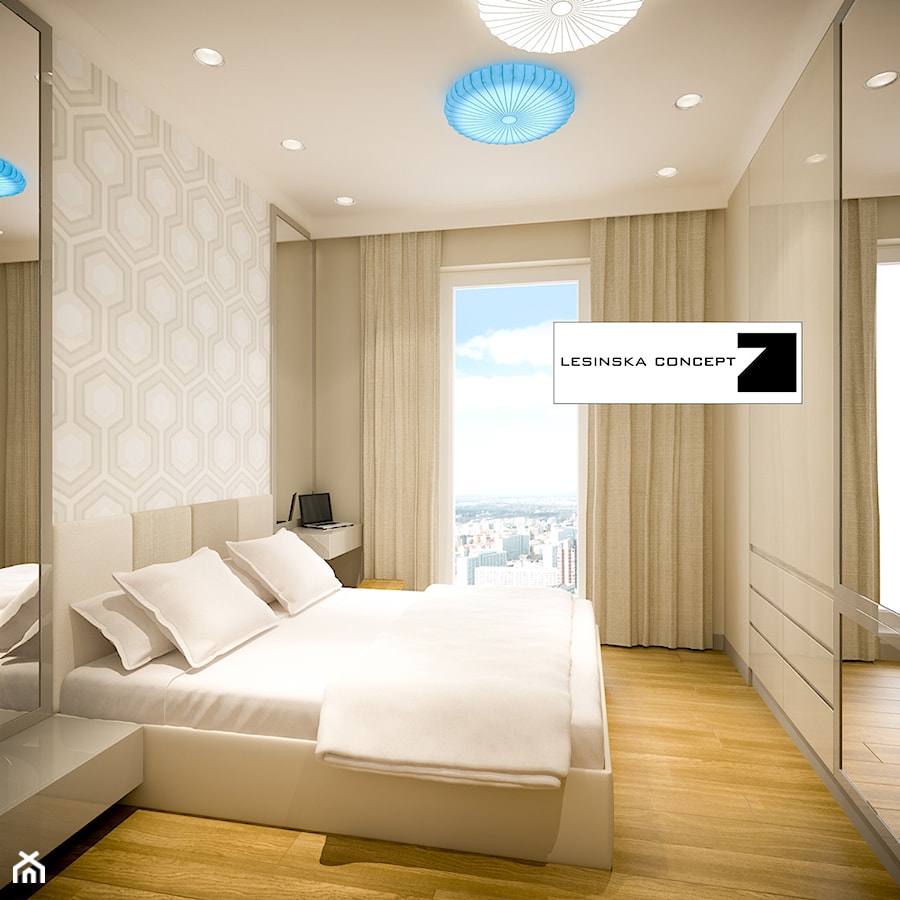 APARTAMENT PASTELOWY - Średnia beżowa biała sypialnia, styl nowoczesny - zdjęcie od LESINSKA CONCEPT