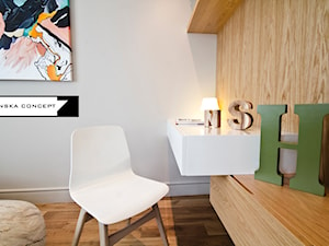 APARTAMENT POKAZOWY - Średni biały salon, styl skandynawski - zdjęcie od LESINSKA CONCEPT