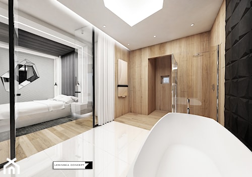 DOM JEDNORODZINY - Duża na poddaszu bez okna łazienka, styl minimalistyczny - zdjęcie od LESINSKA CONCEPT
