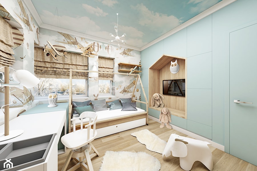 DOM JEDNORODZINY - Średni szary niebieski pokój dziecka dla nastolatka dla chłopca, styl nowoczesny - zdjęcie od LESINSKA CONCEPT