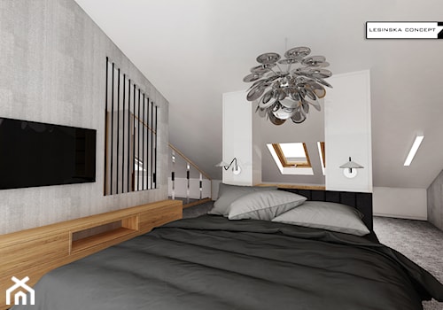 DOM POD WEJHEROWEM - Średnia szara sypialnia na poddaszu, styl nowoczesny - zdjęcie od LESINSKA CONCEPT